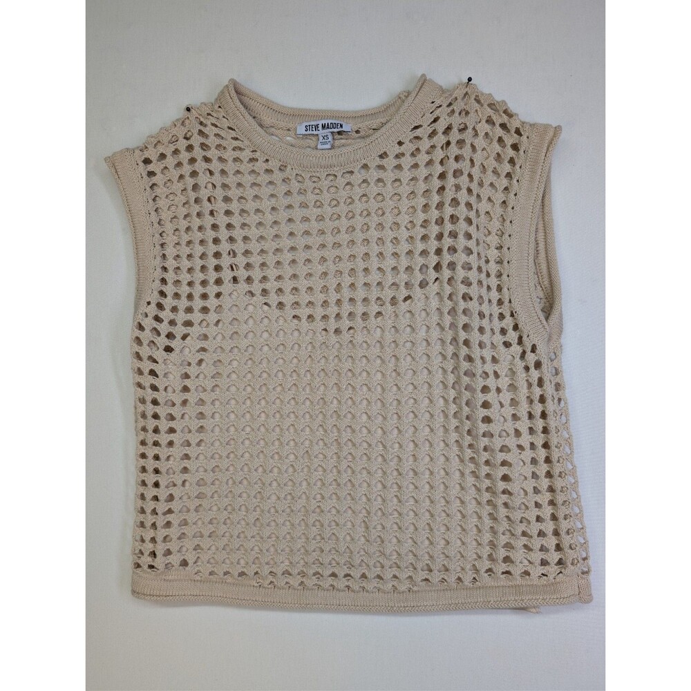 Steve Madden Ladies Cami-Lined Interior Adjustable Straps Crochet Top Beige XS